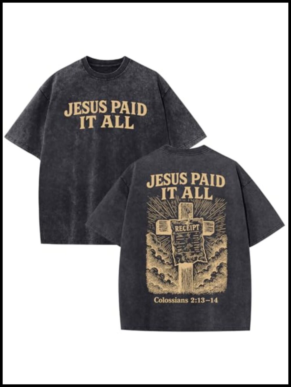 Men's Christian Cross Bible Verse Graphic T-Shirt Oversized Acid Wash Crew Neck